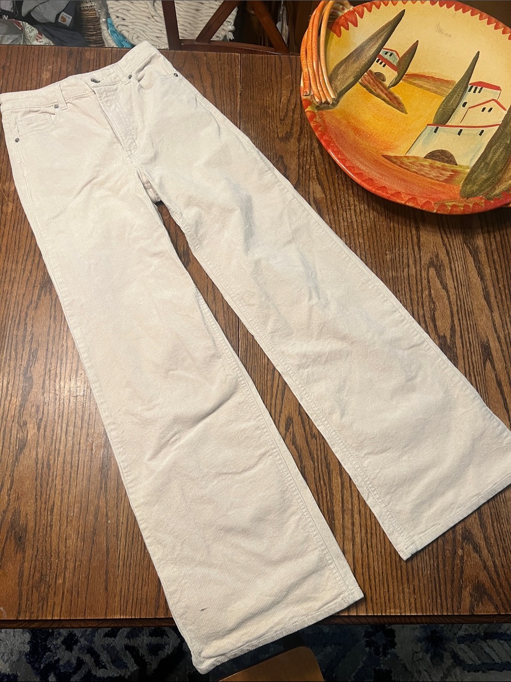 H&M Off-White Wide-Leg Corduroy Pants
